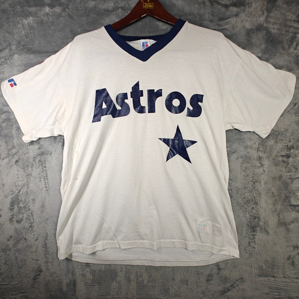 Vintage 80s Russell Athletic Houston Astros Shirt Mens XL White Rainbow USA VTG
